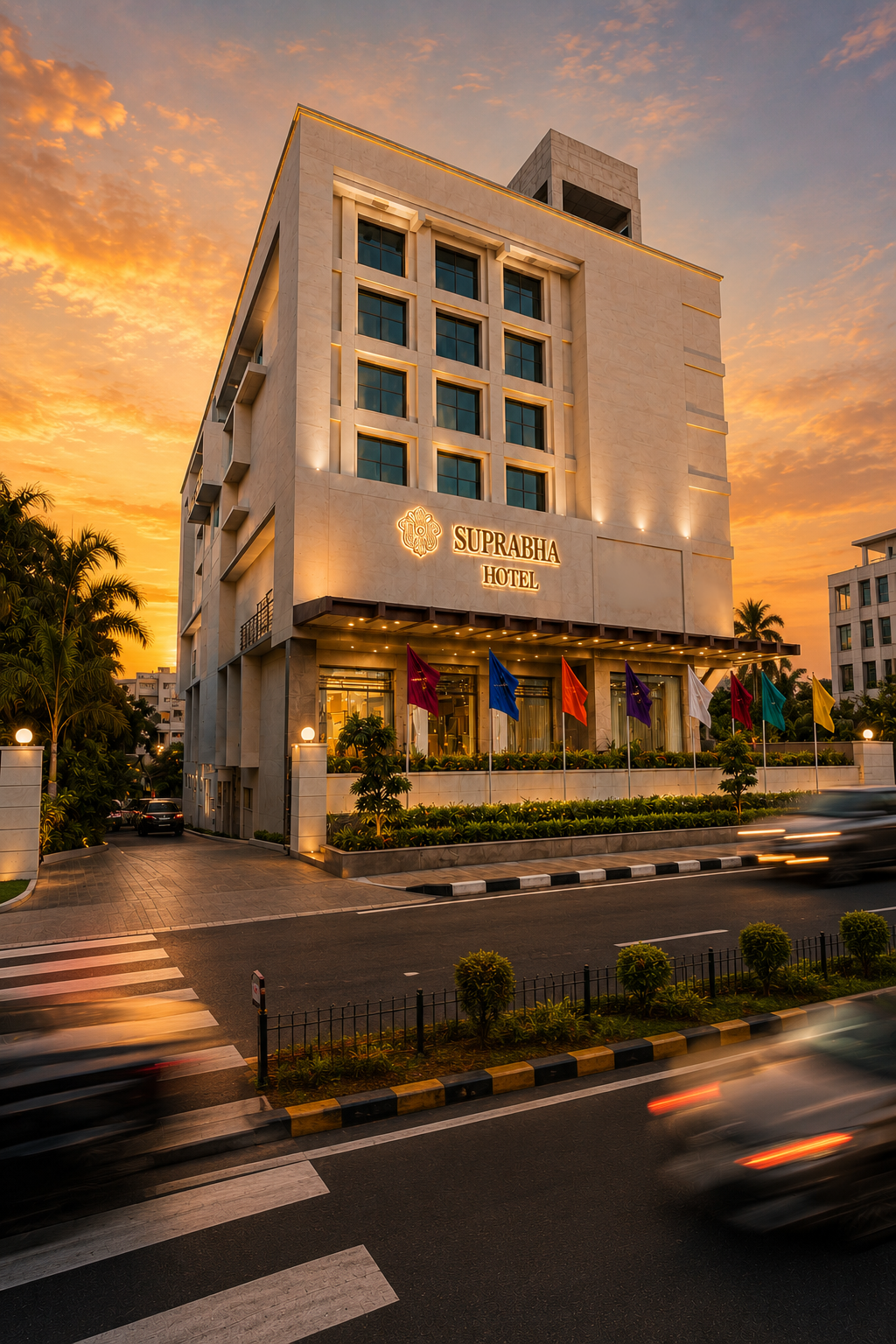 Suprabha Hotel at golden hour